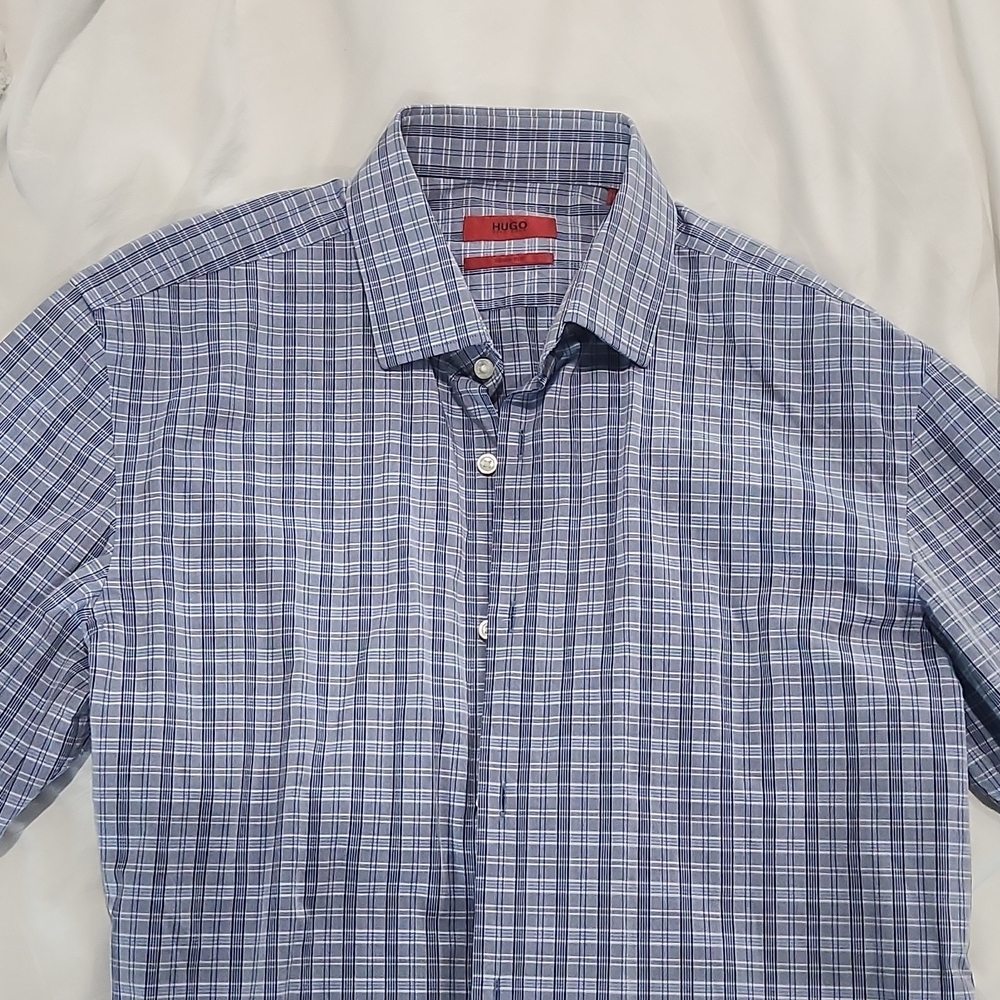 Hugo Boss Men's Blue Plaid Button-Down Shirt